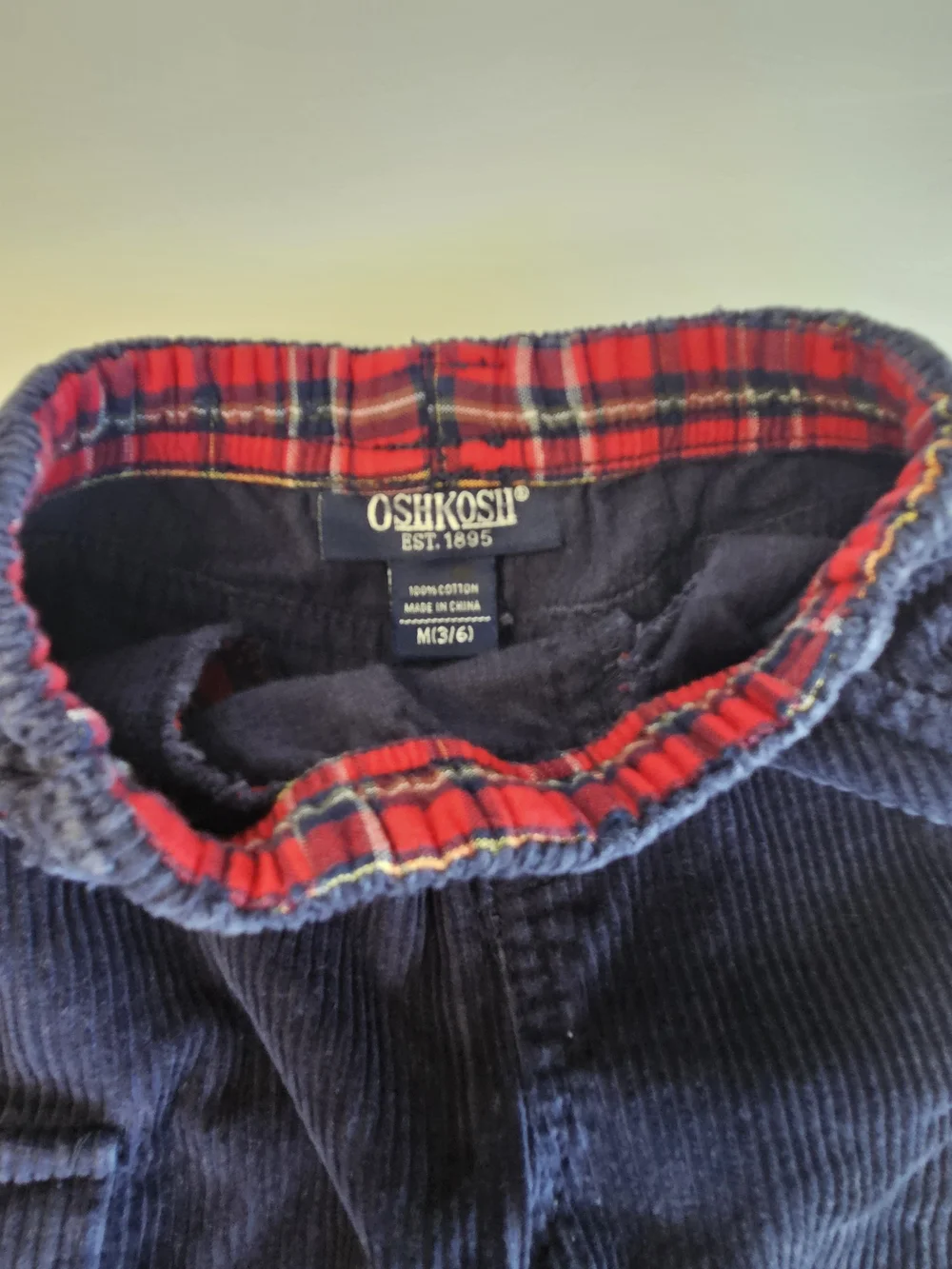 Vintage OshKosh Navy Corduroy Plaid Lined Cargo Pants 3-6M